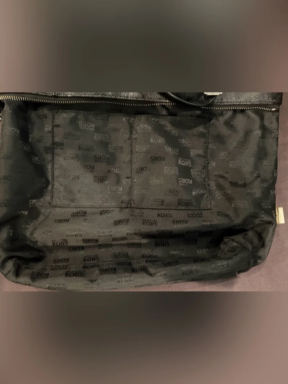 Michael Kors Jet Set Black Signature Tote MK Logo Silver Logo